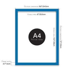 A4 Blue Picture Frame Fits A4 (21 x 29.7cm - 8.3 x 11.7in) Poster, Photo, Artwork, or Print.