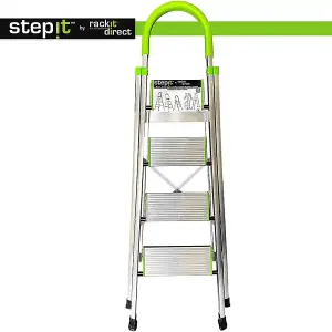 StepIt 4 Step Ladder 3 Year Warranty 150kg Capacity Portable Folding Aluminium Anti-Slip Grip Safety Ladders