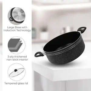 Royalford 26Cm Casserole Dish with Tempered Glass Lid Cooking Pot, Induction Stockpot Saucepan with Non-Stick Coating