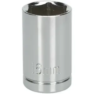 16mm Chrome Plated Drive Socket - Durable 1/2 Inch Square Drive Tool