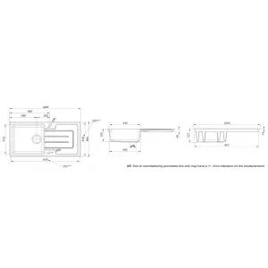 Rangemaster Austell White Ceramic 1 Bowl Sink 500mm x 1000mm