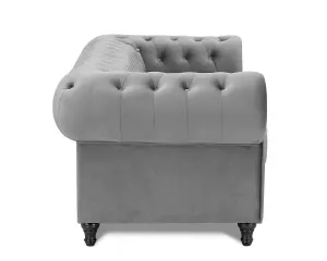 Chesterfield Pleat Velvet Fabric 2 Seater Sofa, Grey Velvet