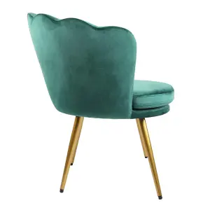 Flora Accent Chair with Petal Back Scallop Armchair in Velvet - Green