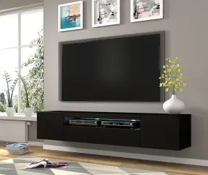 Timeless Black Matt Aura Entertainment Centre (W)200cm (H)42cm (D)37cm - Versatile & Chic