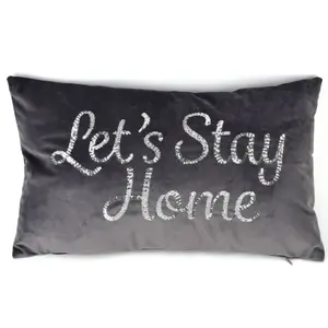 Hestia Velvet Cushion Sequin 'Lets Stay Home'