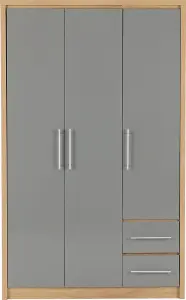 Seville 3 Door 2 Drawer Wardrobe in Oak and Grey Sheen Finish