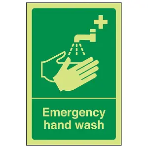 Emergency Hand Wash Hygiene Sign - Glow in the Dark - 100x150mm (x3)