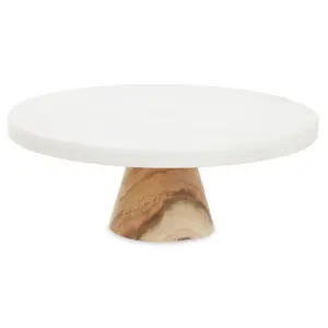 Round White Marble And Acacia Cake Stand