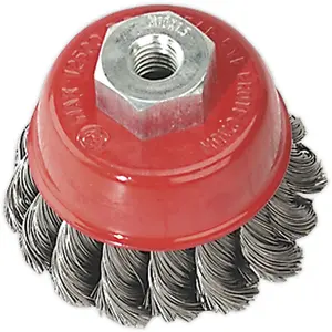 High-Performance 65mm Twisted Knot Wire Cup Brush with Steel Filaments - M10 x 1.5mm Thread