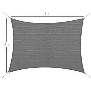 Outsunny 5x4m Sun Shade Sail Rectangle HDPE Canopy UV Protection, Charcoal Grey