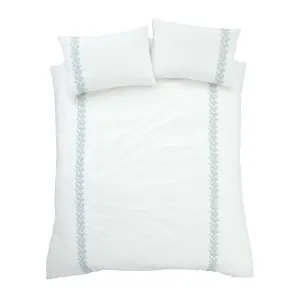 Bianca Bedding Embroidery Leaf Cotton Duvet Cover Set with Pillowcase White