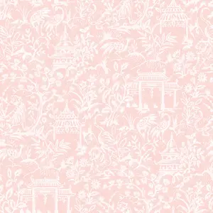 Galerie Secret Garden Pink Botanical Toile Wallpaper Roll