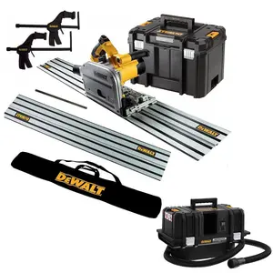 Dewalt DWS520KR 110v Plunge Saw Kit 2x 1.5m Guide Rails + Bag + Clamps + DCV856M