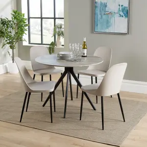 Core Products Aspen Grey Oak Effect 100cm Round Dining Table with 4 Calico Plastic Duo Design Chairs