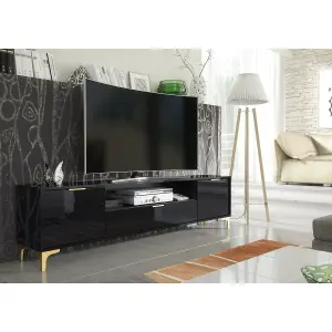 TV Unit 200cm Luxury Modern Stand Black High Gloss