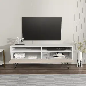 Flay Modern Tv Stand Tv Unit -White&Beige