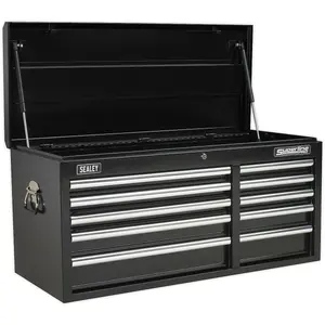 Lockable Black Tool Chest with 10 Drawers - Heavy Duty Steel Storage Cabinet 1025 x 435 x 495mm