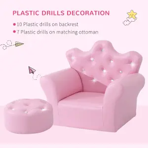 HOMCOM 2 PCS Kids Sofa and Ottoman Child Size Armchair for Girls Age 3 -5 Pink