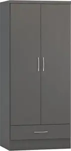 Nevada 2 Door 1 Drawer Wardrobe in 3D Effect Grey