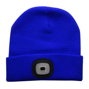 Blue Unisex LED Beanie Hat With USB Rechargeable Battery 5 Hours High Powered Light