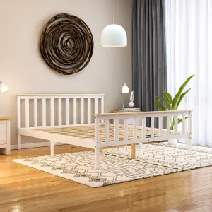 Vida Designs Milan White & Pine 5ft King Size Wooden Bed Frame - High Foot End