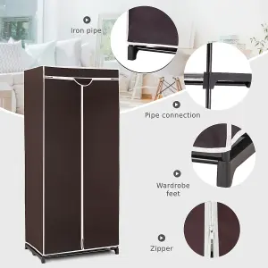 Costway Single Fabric Wardrobe Folding Clothes Closet with Hanging Rail & Zippers