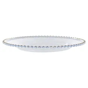 URBNLIVING 32cm Round 12 Pcs Clear Silver Rim Charger Plates Set with Metallic Beaded Coloured Rim