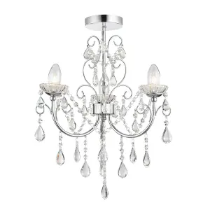 Luminosa Tabitha 3 Light Semi Flush Bathroom Multi Arm Ceiling Light Chrome, Clear Crystal (K9) Glass Detail IP44, G9