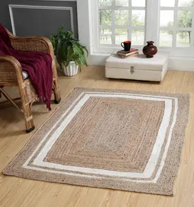 KHIDAKEE  Rectangular Border Natural Rug Hand Woven Jute / 120 cm x 180 cm