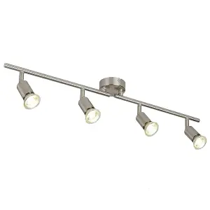 4 Light Spotlight Bar In a Satin Silver Chrome Finish With x4 2W Led Bulbs - FREE DELIVERY INCLUDED