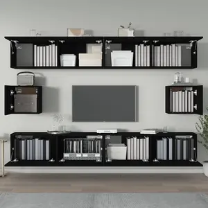 Berkfield 6 Piece TV Cabinet Set Black Engineered Wood