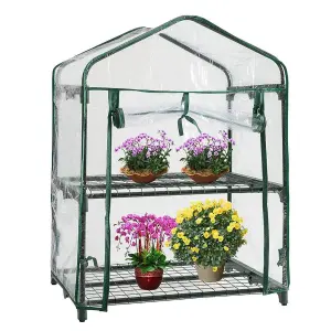 2 Tier Mini Greenhouse - Two Shelf Grow House - Durable Steel Tubing - Zipped PVC Cover - Unobtrusive