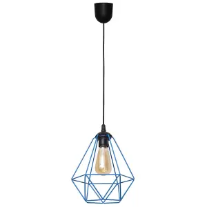 Luminosa Karo Wire Frame Pendant Ceiling Light Black, Blue 24cm