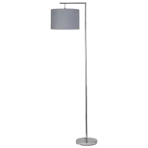 First Choice Lighting Set of 2 Chrome Angled Floor Lamps with Grey Cotton Shades