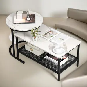 Bastidas 2 Piece Nest of Tables Coffee End Side Table Living Room Black/White