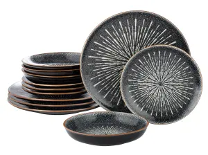 12pc Starburst Reactive Glaze Dinner Set