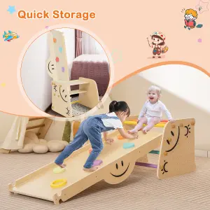 Costway Indoor Kids Climbing Toys Wooden Climber Set w/ Reversible Ramp