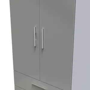 Harrow 2 Door 2 Drawer Wardrobe in Grey Gloss (Ready Assembled)