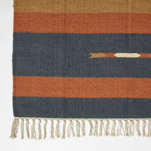 Homescapes Lundi Orange & Blue Kilim Cotton & Jute Rug 120 x 170 cm