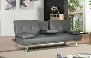 Manhattan 2 Seater Faux Leather Click Clack Sofa Bed - Grey