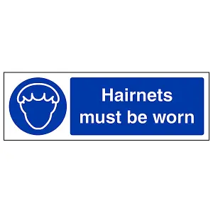 Hairnets Must Be Warn Catering Sign - Rigid Plastic - 300x100mm (x3)