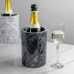 Argon Tableware 2 Piece Marble Wine Bottle Coaster & Cooler Set - Black