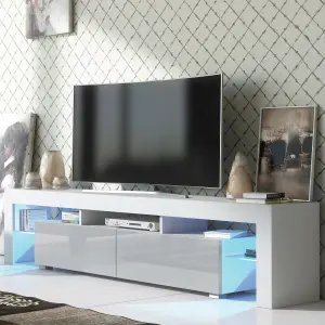 TV Unit 200cm Sideboard Cabinet Cupboard TV Stand Living Room High Gloss Doors - White & Grey