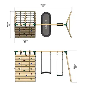 Rebo Beat The Wall Wooden Swing Set with Double up & Over Climbing Wall -Vertex