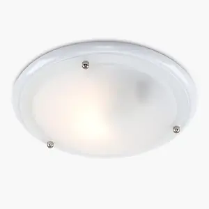 ValueLights Modern White Flush Ceiling Light With Frosted Glass Shade