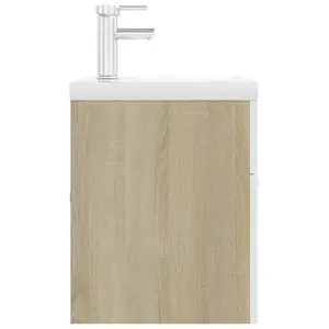 Berkfield Sink Cabinet with Built-in Basin White and Sonoma Oak Engineered Wood