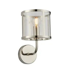 Luminosa Hopton Glass Shade Wall Lamp Bright Nickel