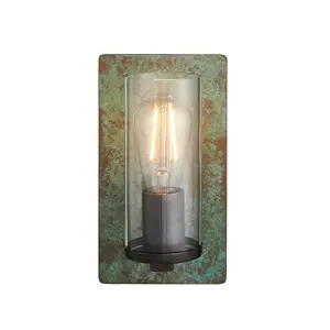 Luminosa Palermo Wall Lamp Verdigris Bronze Plate, Clear Glass