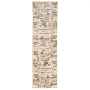 Warm Beige Distressed Abstract Runner Rug 70x240cm