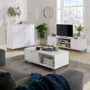 Home Source Siena White High Gloss TV Media Entertainment Stand Storage Unit